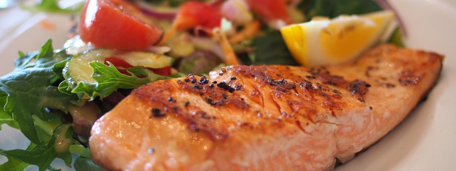 Salmon fillet on a bed of salad.