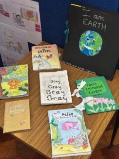 A table displaying hand-crafted children's books