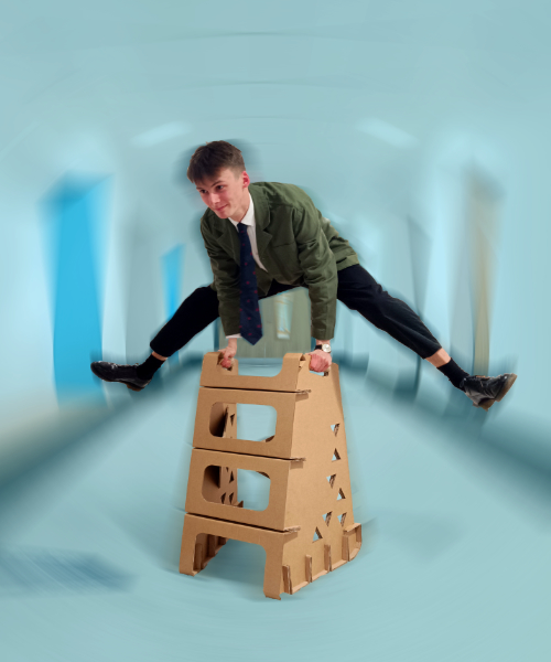 Man jumping over a small step ladder in a vaulting style