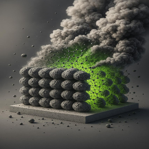 Grey balls stacked in rows of four with smoke coming out of them Grey balls stacked in rows of four with smoke coming out of them