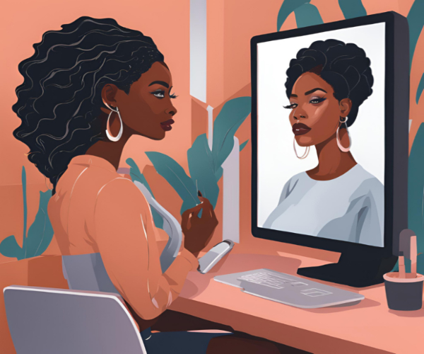 Illustration of women looking in mirror