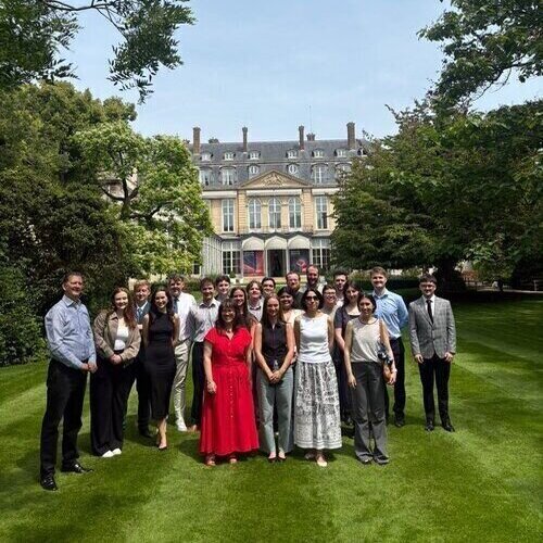 Group photo of MSc Diplomacy and International Security students on visit to British Embassy in Paris