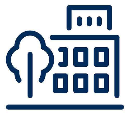 Icon depicting campus: a building with a tree outside it Icon depicting campus: a building with a tree outside it