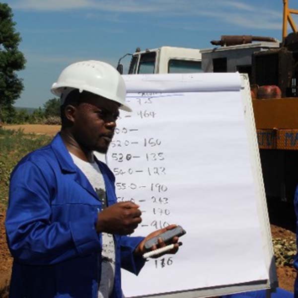 Steve Kumweda, MSc Hydrogeology student at an onsite professional borehole drilling standards course Steve Kumweda, MSc Hydrogeology student at an onsite professional borehole drilling standards course
