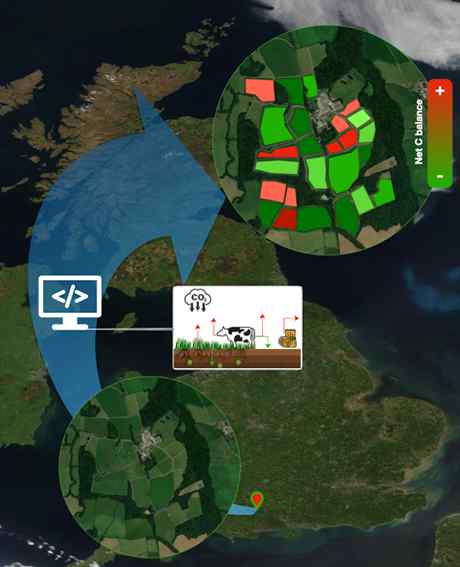 An aerial picture of farmland with CO2 levels An aerial picture of farmland with CO2 levels